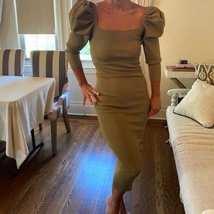 Zara khaki bodycon midi dress with sleeves NWT szM
